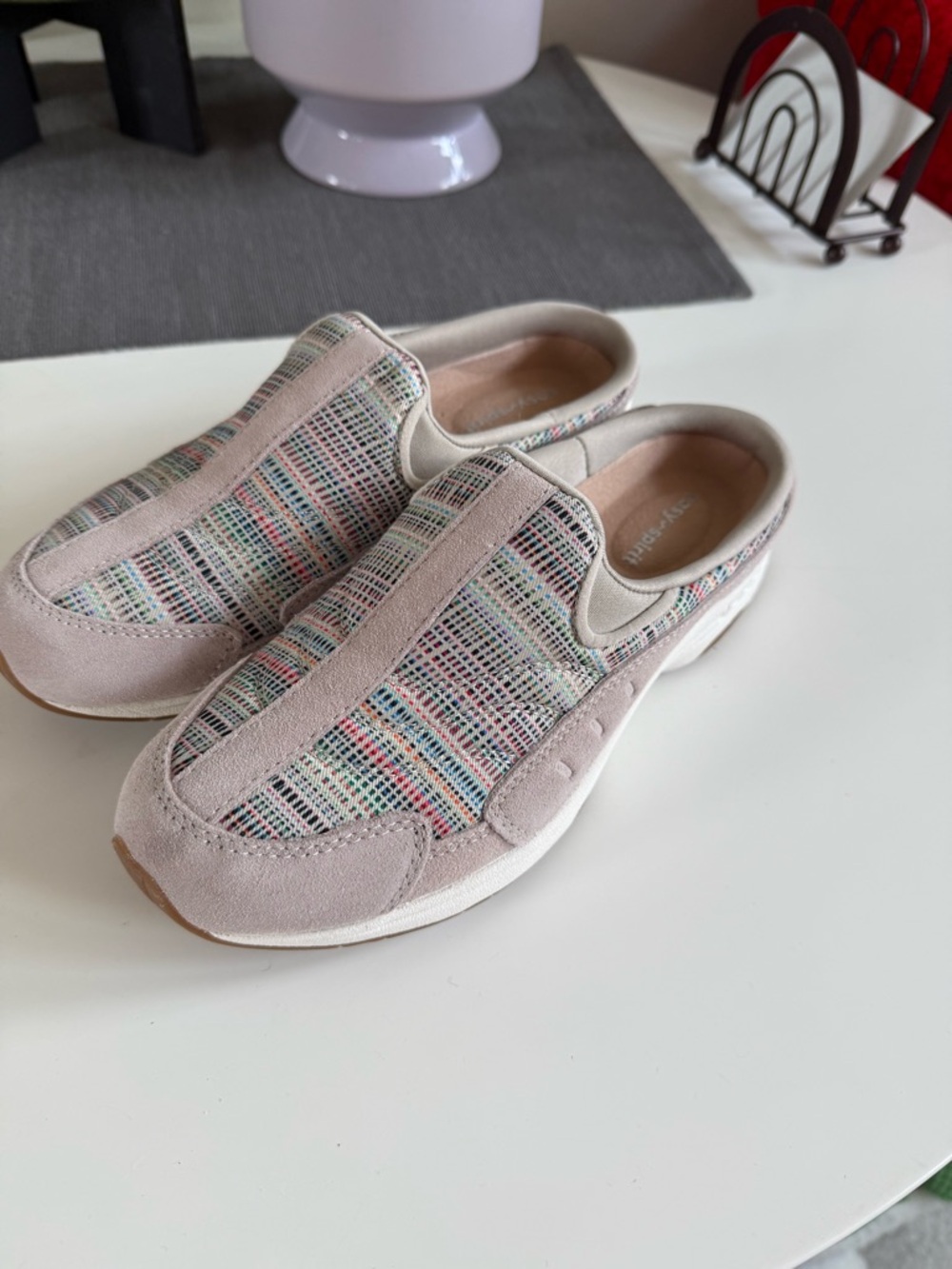 Easy Spirit Women's Beige Slip-On Sneakers with Multicolor Accents